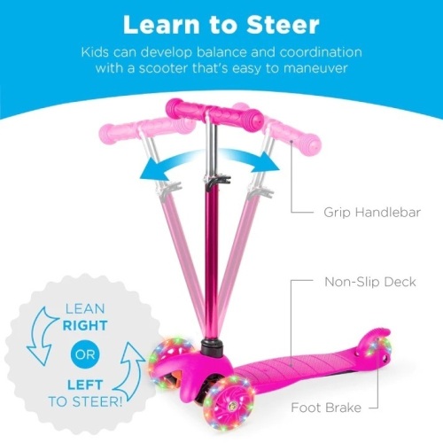 Kids Mini Kick Scooter Toy w/ Colorful Light-Up Wheels, Adjustable T-Bar - Lot 253