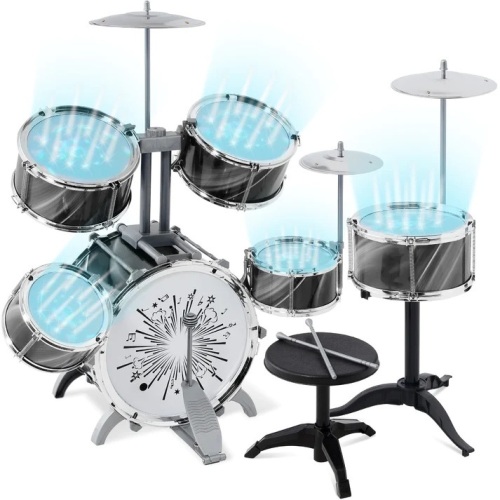 18-Piece Kids Beginner Drum Kit, Musical Instrument Toy Set w/ LED Lights  - Lot 259