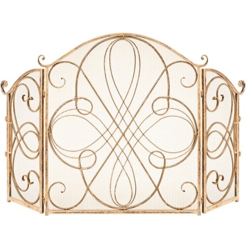 3-Panel Wrought Iron Metal Fireplace Screen Cover w/ Scroll Design - 55x33in - Lot 263