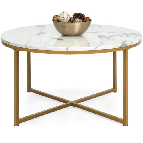 Round Coffee Table w/ Faux Marble Top, Metal Frame - 36in - Lot 264
