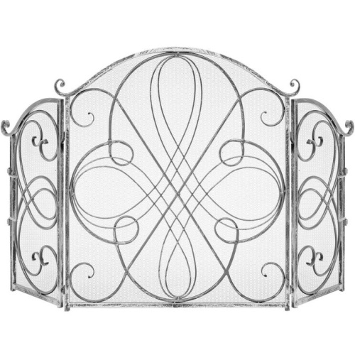 3-Panel Wrought Iron Metal Fireplace Screen Cover w/ Scroll Design - 55x33in - Lot 265