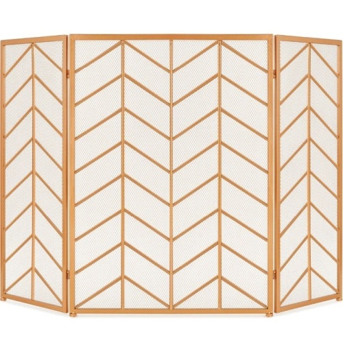 3-Panel Iron Chevron Fireplace Screen w/ Handles - 52x31in - Lot 272