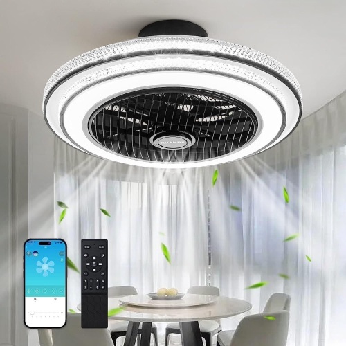 XuanDe Ceiling Fans with Lights and Remote Quiet, 20" Enclosed Modern Low Profile DC Motor 6 Gear Wind Speeds 3 Colors Stepless Dimming for Bedroom,... - Lot 403