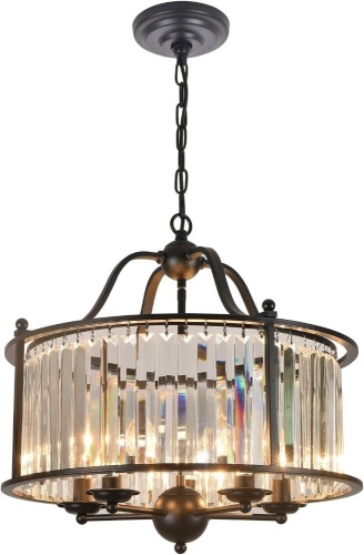  5 Light Crystal Chandelier Black Drum Foye Chandeliers Farmhouse Pendant Lights Fixture for Kitchen Island Dining Room Living Room Foyer Entryway Bedroom - Lot 405