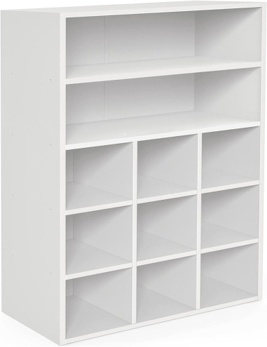  HAIOOU Shoe Cubby, 9-Cube Stackable Wood Shoe Rack Organizer 5-Tier Freestanding Wooden Shoe Stand with 2 Storage Shelf for 10-15 Pairs, Ideal for Apartment... - Lot 409