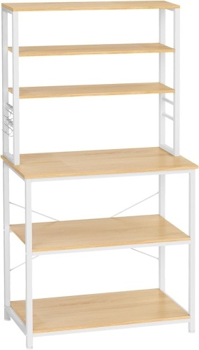  Coffee Bar, Baker’s Rack for Kitchen with Storage, 6-Tier Kitchen Shelves with 6 Hooks, Microwave Stand, Industrial, 15.7 x 31.5 x 65.7 Inches, Oak... - Lot 417