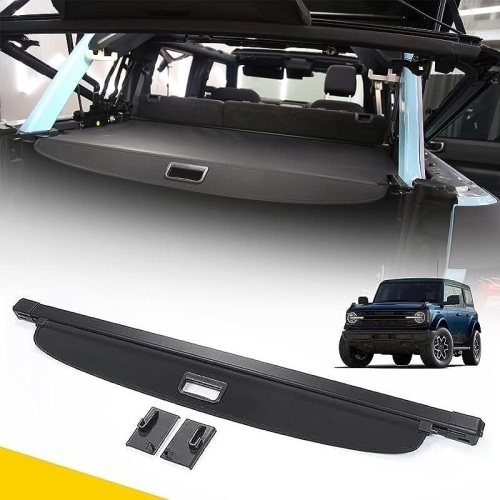 AUXMART Cargo Cover for Ford Bronco 2021 2022 2023 4-Door Soft Top Version Retractable Trunk Cover for Ford Bronco Accessories Security Cover Shield Shade (Not fit for Bronco Sport 2-Door or Hard Top) - Lot 421am