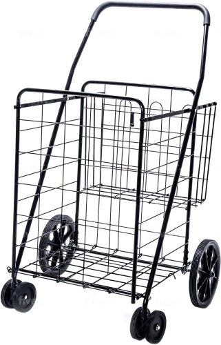 LS Jumbo Deluxe Folding Shopping Cart with Dual Swivel Wheels and Double Basket- 200 lb Capacity - Lot 430
