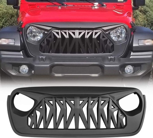 Allinoneparts Front Shark Grille Compatible with 2018 2019 2020 2021 Jeep Wrangler JL JLU Gladiator JT, Matte Black - Lot 431