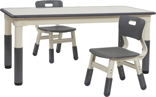 ECR4Kids Rectangle Dry-Erase Activity 2 Adjustable Height Plastic Grey Childrens-Table-and-Chair-Sets  - Lot 436