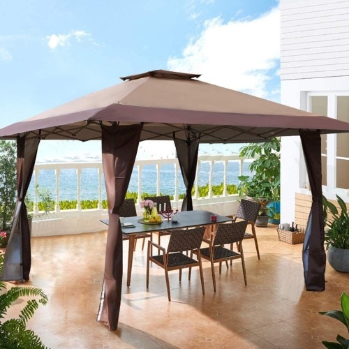PHI VILLA 13'x13' UV Block Sun Shade Gazebo Canopy with Hardware Kits, Gazebo Shade for Patio Outdoor Garden Events, Brown - Lot 438