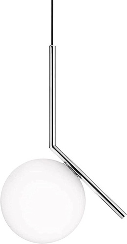 MZSUS Glass Spherical Pendant Light,Chrome Iron & White Glass Hanging Light Globe Chandelier Hanging Lamp (11.8'') - Lot 442