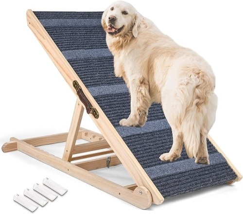 DESCIGH Dog Ramp for Bed, 18" W Extra Wide Paw Ramp, Non-Slip Dog Ramp for High Beds, Couch, or Car, Wooden Folding Pet Ramp, Ramps for Large, Small & Old Dogs, 6 Adjustable Heights, Hold Up to 220LB - Lot 446