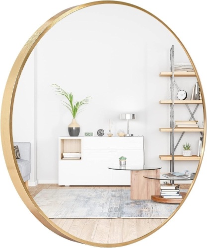  Amgngala Gold Round Mirror 24 Inch, Wall Mirrors with Hooks and Metal Framed, Round Wall Mirror for Bathroom, Bedroom, Entryway, Living Room, Vanity Room... - Lot 447