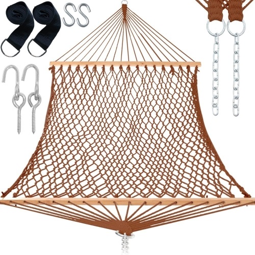 Gafete 52" Width Double Hammocks Traditional Hand Woven Cotton Rope with Tree Straps & Hooks Double Solid Wood Spreader Bar for 2 Person Outside... - Lot 452
