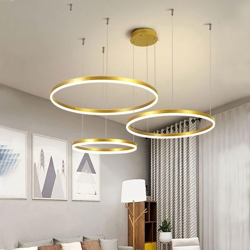Modern Led Chandelier, 3 Rings Dimmable Led Pendant Light, Adjustable Living room Chandeliers Lighting Brushed Rings Ceiling Hanging Lamp for Foyer Dining... - Lot 453