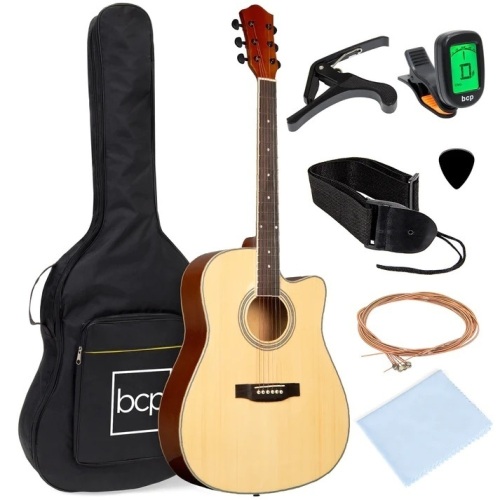 Full Size Beginner Acoustic Guitar Set with Case, Strap, Capo - 41in  - Lot 476