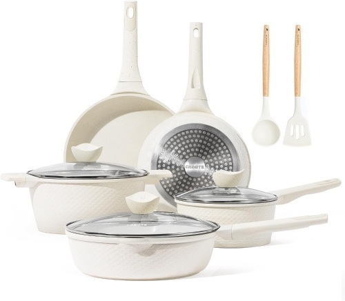 CAROTE 10 Pcs Pots and Pans Set,Nonstick Granite Cookware Sets, Stone Non Stick Frying Pan Set, Cooking Set (Granite, Induction Cookware) - Lot 489