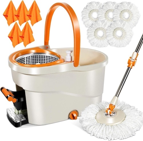 MASTERTOP Spin Mop and Bucket with Wringer Set, Floor Cleaning System - Lot 501
