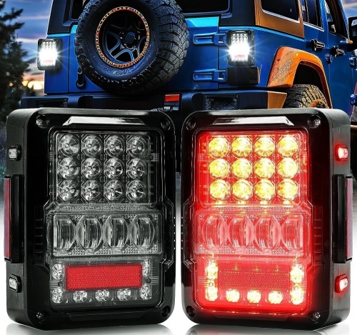 AUDEXEN 2PCS JK Tail Lights Compatible with Jeep JK JKU 2007-2018, 30W Brighter Reverse Light/Parking Light with 4D Clear Lens, Built in EMC, DOT Approved - Lot 502