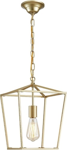 ANJIADENGSHI Lantern Pendant Light Lantern Iron Cage 1 E26 Bulbs Lantern Chandelier for Dining Room Kitchen, Gold Plating(Bulbs Not Included) - Lot 507