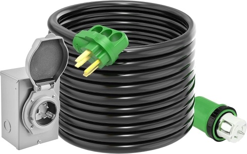RVINGPRO 50 Amp Generator Cord 50FT and Power Inlet Box Waterproof Combo Kit, NEMA 14-50P to SS2-50R Generator Extension Cord with NEMA SS2-50P Generator. - Lot 512