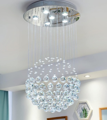 SEFINN FOUR K9 Crystal Chandelier, Flush Mount Raindrop Ceiling Light, Modern 6-Light Lamp for Bedroom, Living Room, Dining Room, Entryway, H32 X D18,... - Lot 369