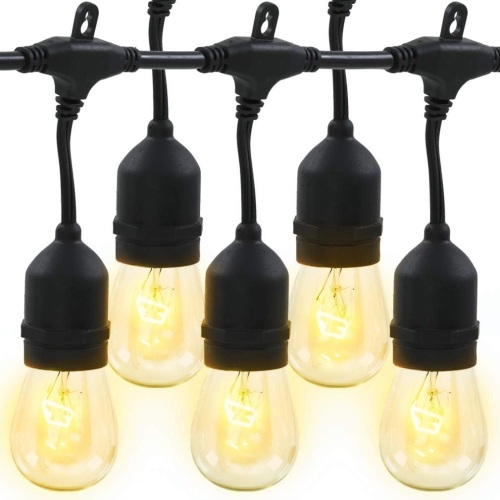 48 FT Outdoor String Lights Patio Lights Weatherproof Strand Edison Vintage Bulbs 15+3Spare Bulbs Hanging Sockets Hanging Lights String Patio Lights for... - Lot 372