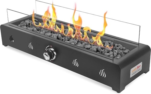 Onlyfire 28'' Tabletop Fire Pit Table, Propane Fire Pit with Rear Air Inlet, Glass Wind Guard and Fire Glass, Outdoor Rectangular Smokeless Fire Table - Lot 377