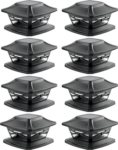  Davinci Lighting Flexfit Solar Outdoor Post Cap Lights - Includes Bases for 4x4 5x5 6x6 Wooden Posts - Bright LED Light - Slate Black (8 Pack) - Lot 379