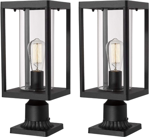 Beionxii Outdoor Post Lantern, 20" H Large Modern Lamp Post Light Fixture Exterior Pillar Lights with Pier Mount Base, Black Cast Aluminum w/Clear... - Lot 380
