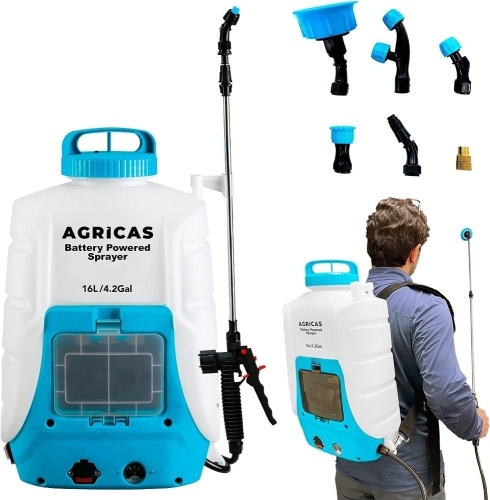 AGRICAS Battery Powered Backpack Sprayer 4.2 Gallon - Multifunctional Weed Sprayer for Lawn & Garden with Adjustable Nozzles and Shoulder Strap,... - Lot 381