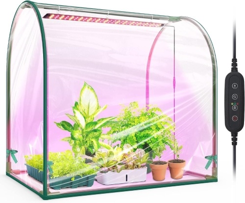  Bstrip Indoor Mini Greenhouse with Grow Light ,27.2" L × 19.9" W × 27.2" H Portable Greenhouse for Seed Starting Trays , Dimmable 2ft 15W Plant... - Lot 391