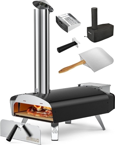 Mimiuo Portable Wood Pellet Pizza Oven with 13" Pizza Stone & Foldable Pizza Peel - Wood-Fired Pizza Oven for Outdoor Cooking - Finished with Black... - Lot 556
