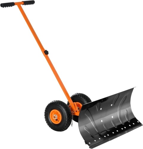 Outsunny Snow Shovel with Wheels, Snow Pusher, Cushioned Adjustable Angle Handle Snow Removal Tool, 29" Blade, 10" Wheels, Orange - Lot 560