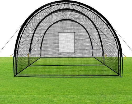  Baseball Batting Cage Net and Frame Batting Cages for Backyard with Pitching Machine Hole and Detachable Door for Baseball and Softball Batting Practice... - Lot 561