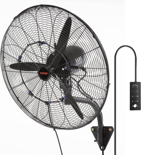  VEVOR 24 Inch Wall-Mount Misting Fan, 3-speed IP44 Waterproof Oscillating Wall Fan, Max. 7000 CFM Wall Mounted Fan for Outdoor, Commercial, Residential,... - Lot 564