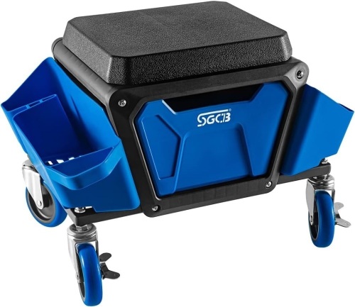  SGCB Mechanics Stool with Wheels Heavy Duty Roller Creeper Seat with Tool Storage Drawer and Soft Rubber Cushion for Garage Auto Detailing - 330 Lbs Load Bear - Lot 36