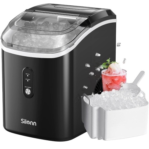  Nugget Countertop Ice Maker, Silonn Chewable Pellet Ice Machine with Self-Cleaning Function, 33lbs/24H, Portable Ice Makers for Home, Kitchen, Office, Black - Lot 537