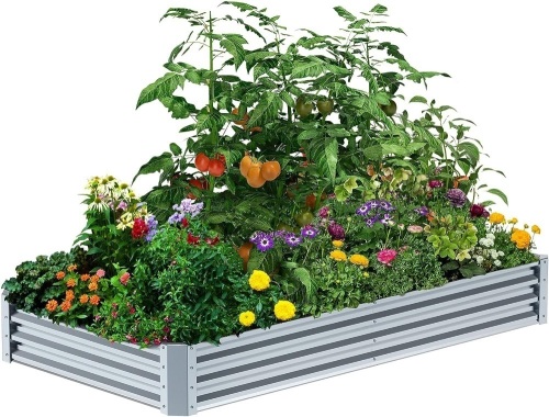  8×4×1FT Galvanized Raised Garden Bed Kit, PETNOZ Easy Quick Setup Raised Garden Boxes Outdoor With Metal Stake To Fix, Optional Size Rustproof Planter Box... - Lot 543