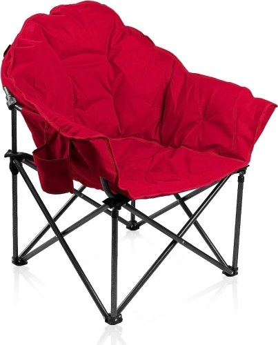  ALPHA CAMP Oversized Camping Chairs Padded Moon Round Chair Saucer Recliner with Folding Cup Holder and Carry Bag - Lot 550