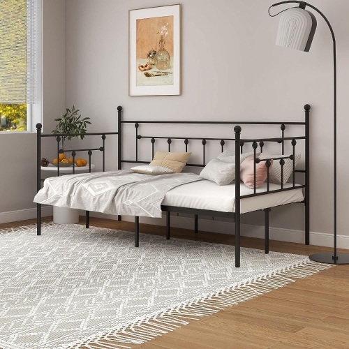Nightell Metal Twin Daybed Frame with Headboard Multifunctional Platform Bed Sofa for Living Room Guest Room Heavy Steel Slat Support Black - Lot 570