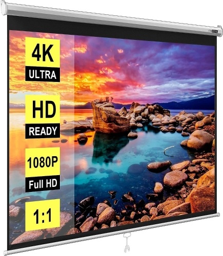 VIVOHOME 120 Inch Manual Pull Down Projector Screen, 1:1 HD Retractable Widescreen for Movie Home Theater Cinema Office Video Game - Lot 571