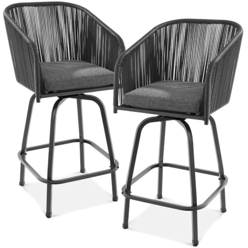 Set of 2 Woven Wicker Swivel Barstools w/ 360 Rotation, Steel Frame - Lot 224
