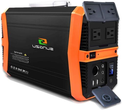 Sungzu Solar Portable Power Station 500 Watt with 2 110V AC outlets, 2 DC, 2 USB and 1 Car Charger Outputs  - Lot 98