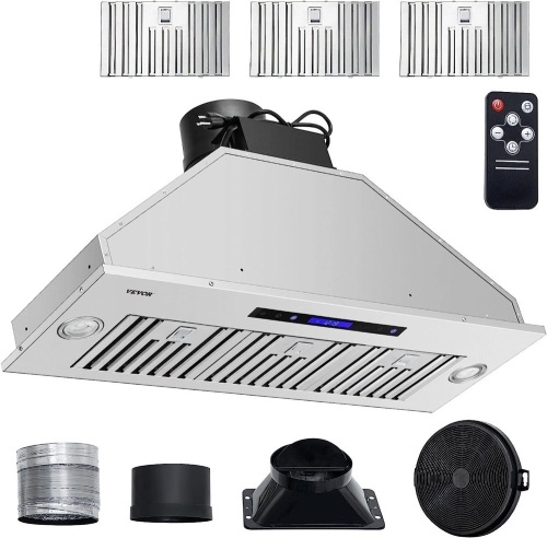 VEVOR Insert Range Hood, 900CFM 4-Speed, 36 Inch Stainless Steel Built-in Kitchen Vent with Touch & Remote Control LED Lights Baffle Filters, Ducted/Ductless Convertible, ETL Listed   - Lot 388