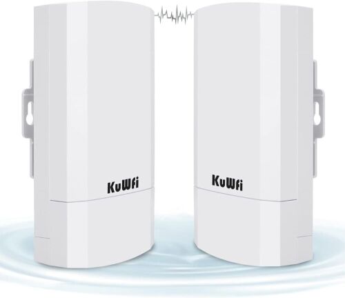 KuWFi 2-Pack 300Mbps Outdoor CPE WiFi Kit Point to Point Wireless Access Point 2.4G Internet Bridge 1KM Transmission Distance Solution for PTP/PTMP - Lot 714