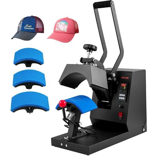 VEVOR 4-in-1 Cap Heat Press Machine, 6x3inches Clamshell Sublimation Transfer, LCD Digital Timer Temperature Control with 4pcs Curved Heating Elements  - Lot 37