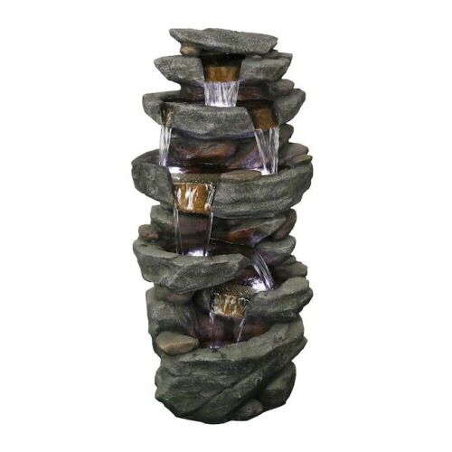 40.55-in H Resin 5 Tier Rock Waterfall Fountain - Lot 22