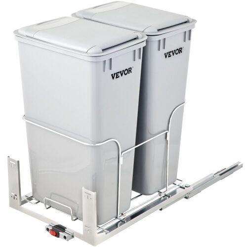 VEVOR Under Mount Pull Out Trash Container with Soft-Close Slides, 43Qt Double Bins, 176 lbs Load Capacity & Door-Mounted Brackets - Lot 132